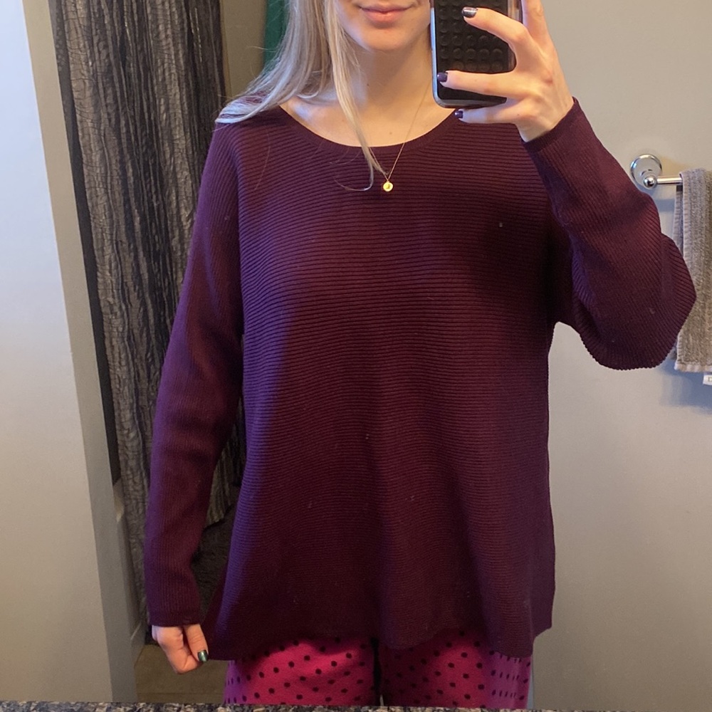 Dark Purple Plum Ribbed Long Sleeve 1X Sweater